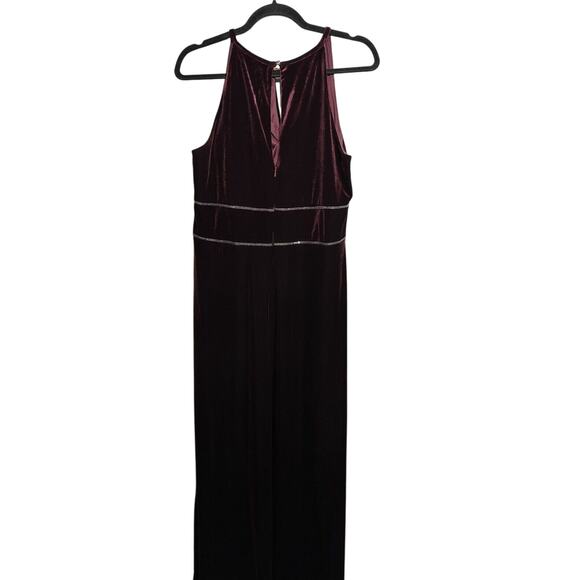 OLEG CASSINI Velvet Gown Sheath Dress Wine Embellished Keyhole Size18 Sleeveless - Picture 2 of 10